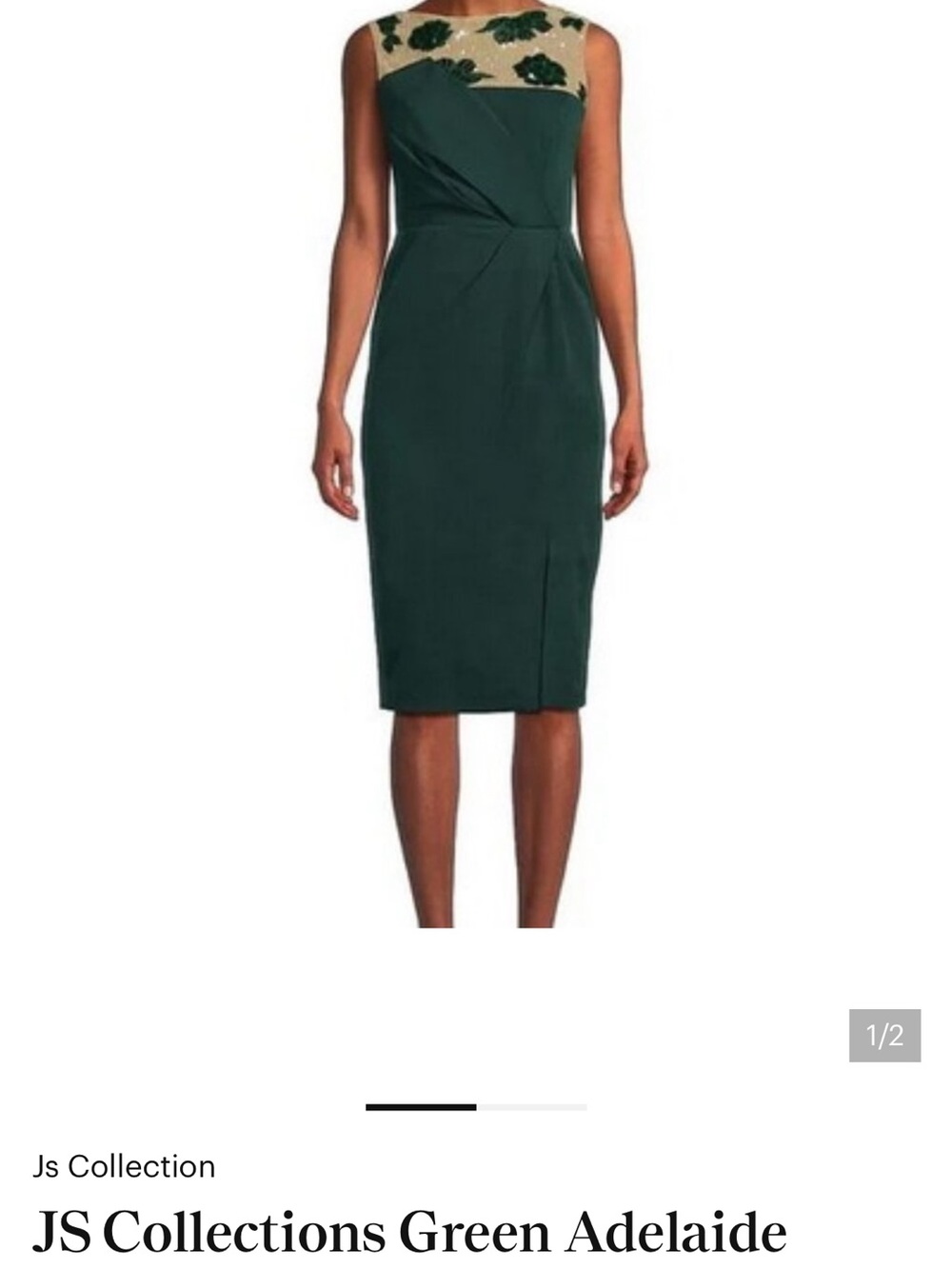 JS Collections Green Sheath Dress with Cream Floral V-Back